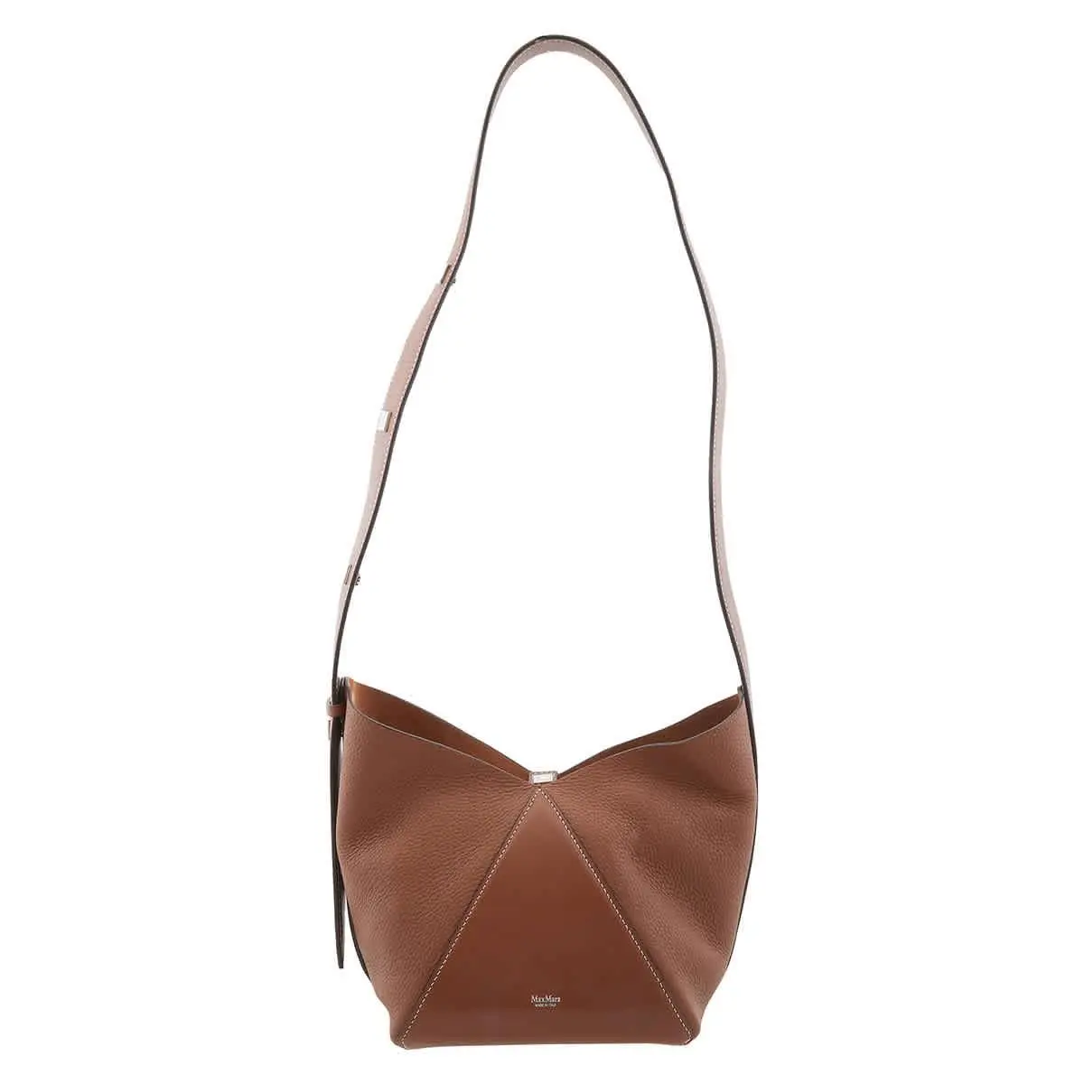 Max Mara Deer-print Leather Small Bucket Bag 4516041600-BROWN