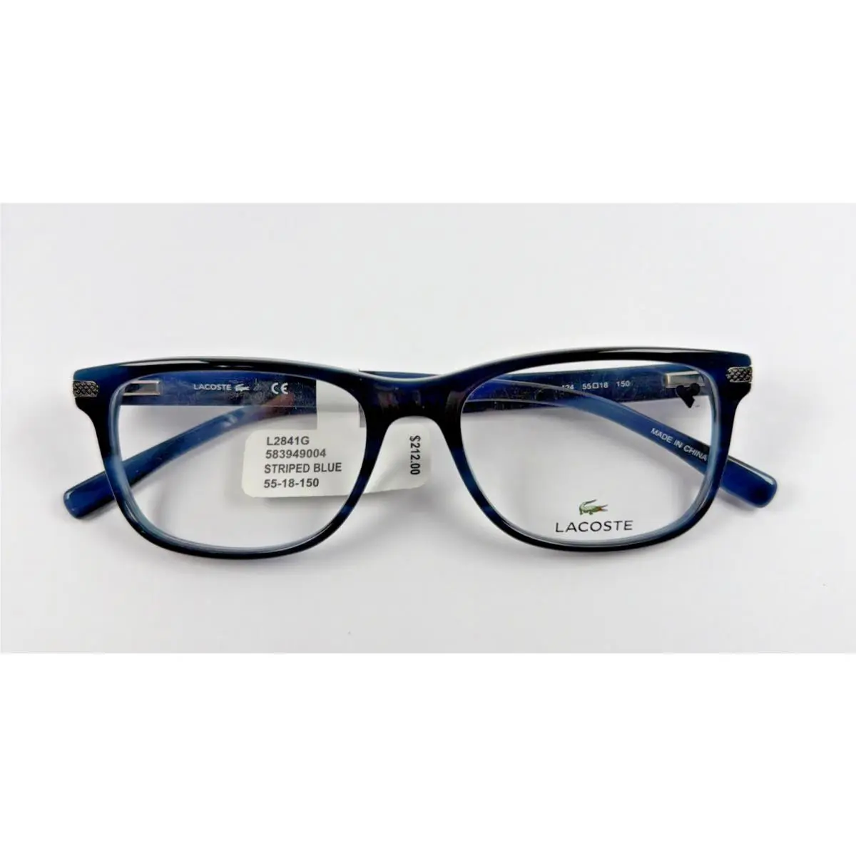 L2841 G Eyeglasses Striped Blue 55-18-150 by Lacoste