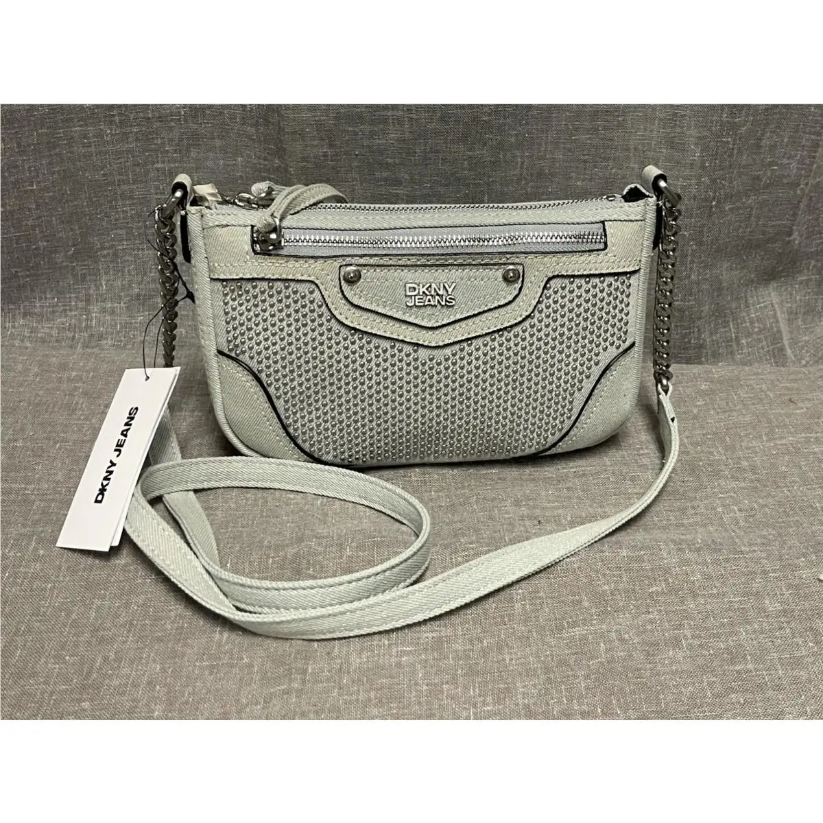Dkny Jeans Rylee Crossbody Bag Studded Denim Light Blue