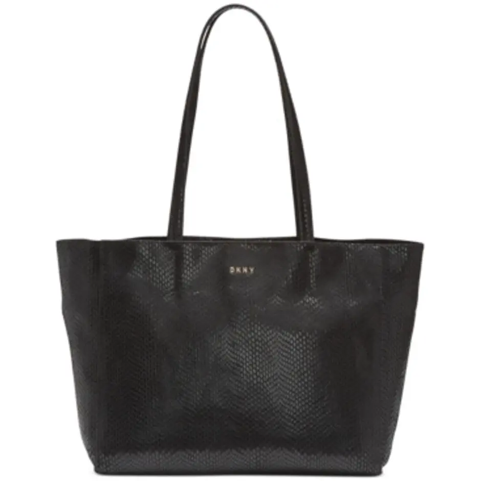 Dkny Women`s Sally Extra Large Snake Embossed Leather Shoulder Tote Black