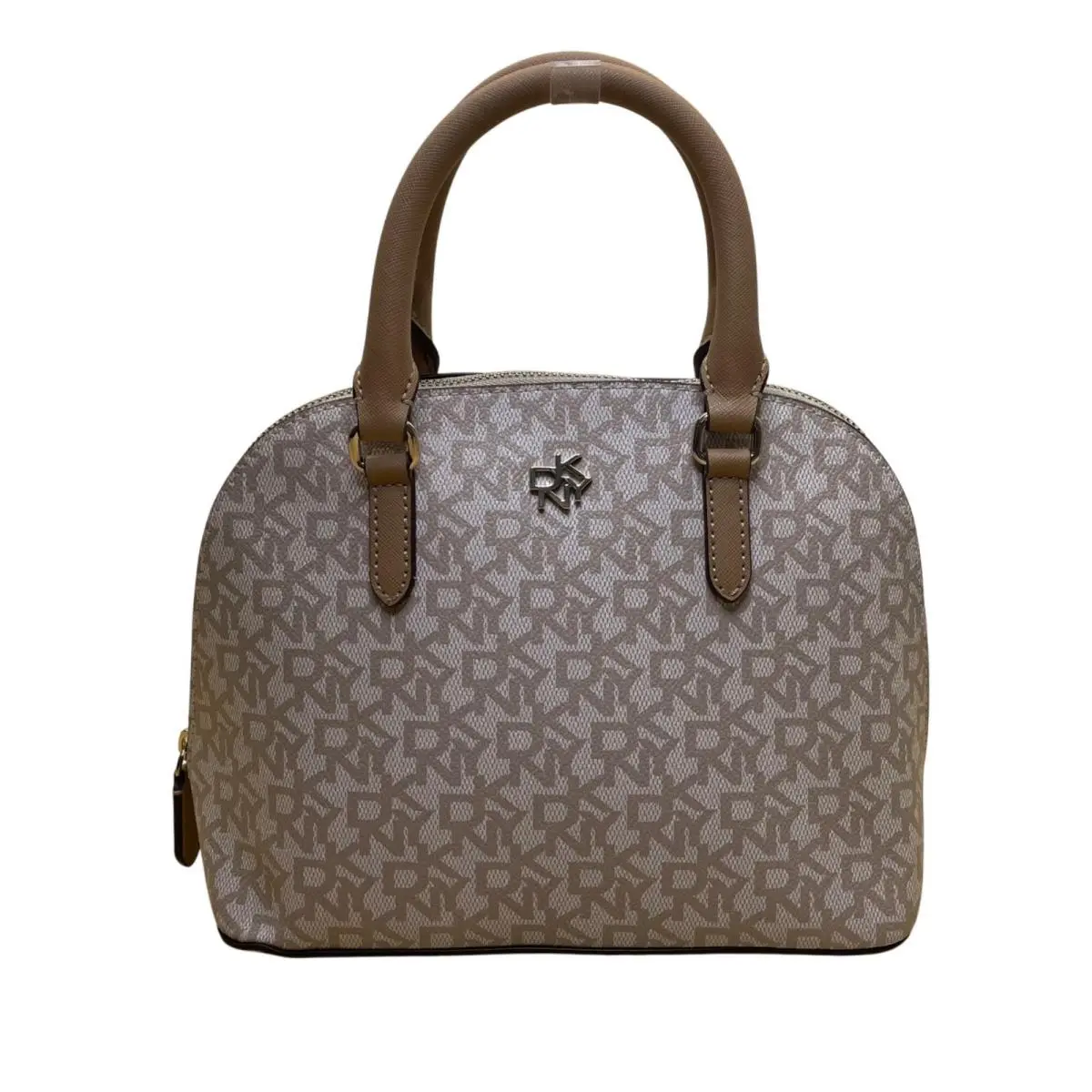 Dkny Women’s Grey Coated Canvas Monogram Dome with Crossbody Strap Clutch Bag