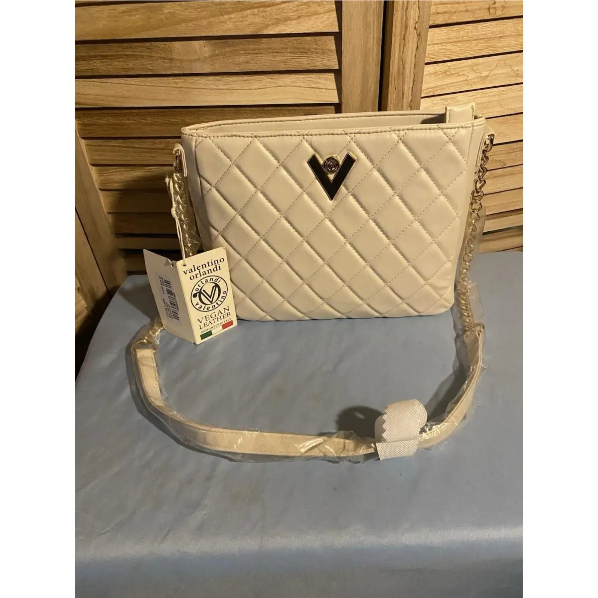 Orlandi Beige Vegan Leather Shoulder Bag Quilted Italy by Valentino