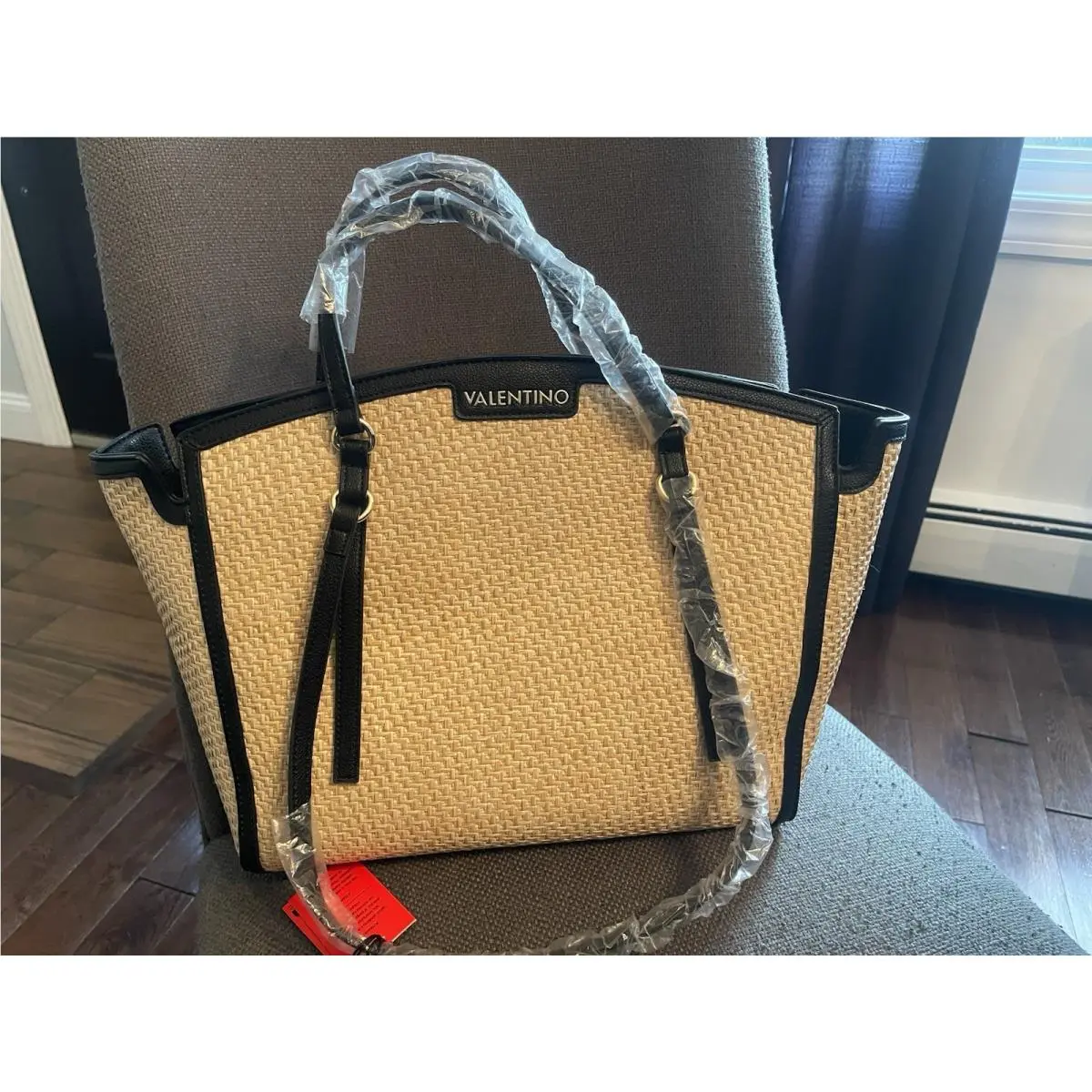 Bag Demetra Straw Woven Crossbody Handbag Black Summer Tote by Valentino