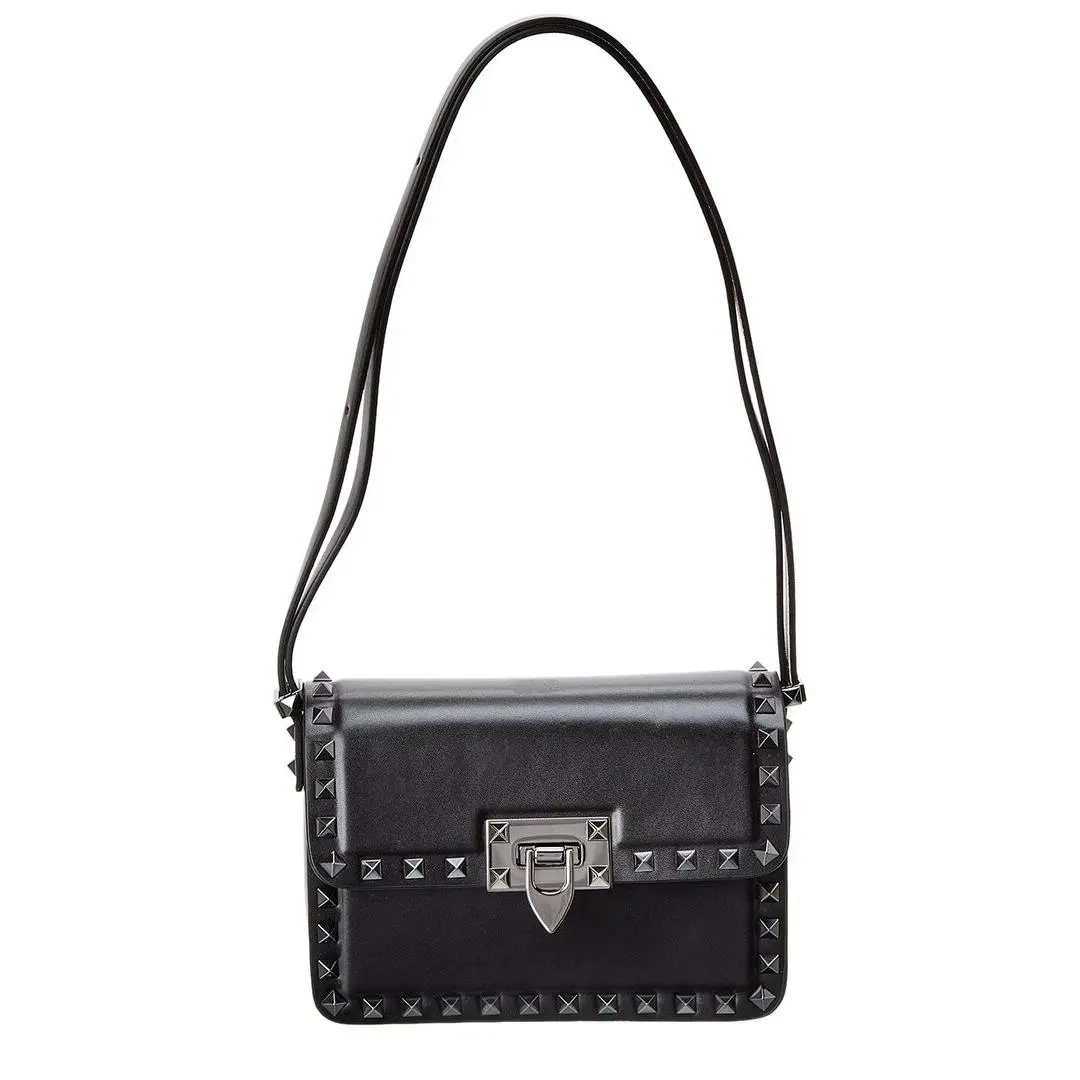 Rockstud Small Leather Shoulder Bag Women`s Black by Valentino