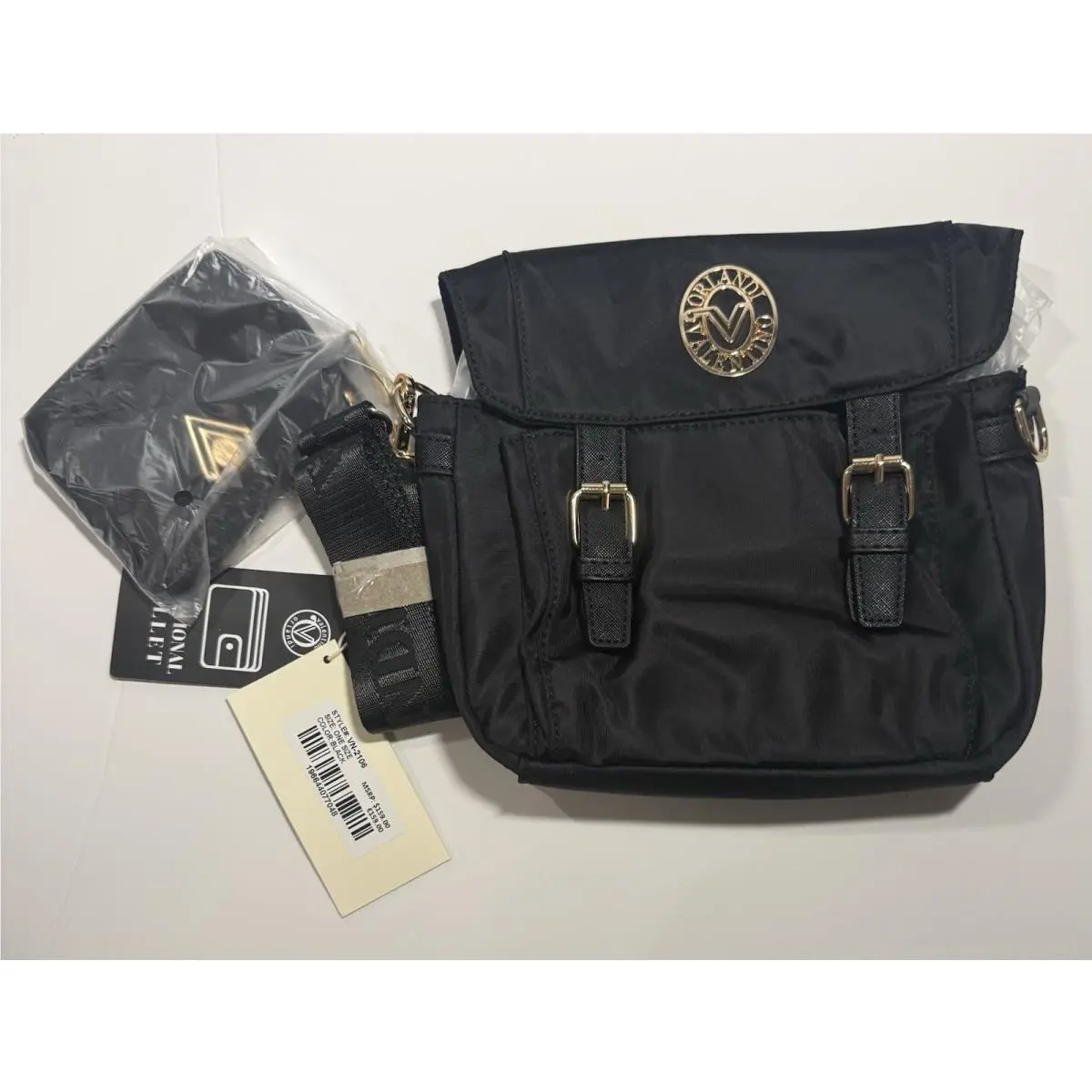 Orlandi Black Nylon Backpack Style Crossbody Purse Gold Hardware by Valentino