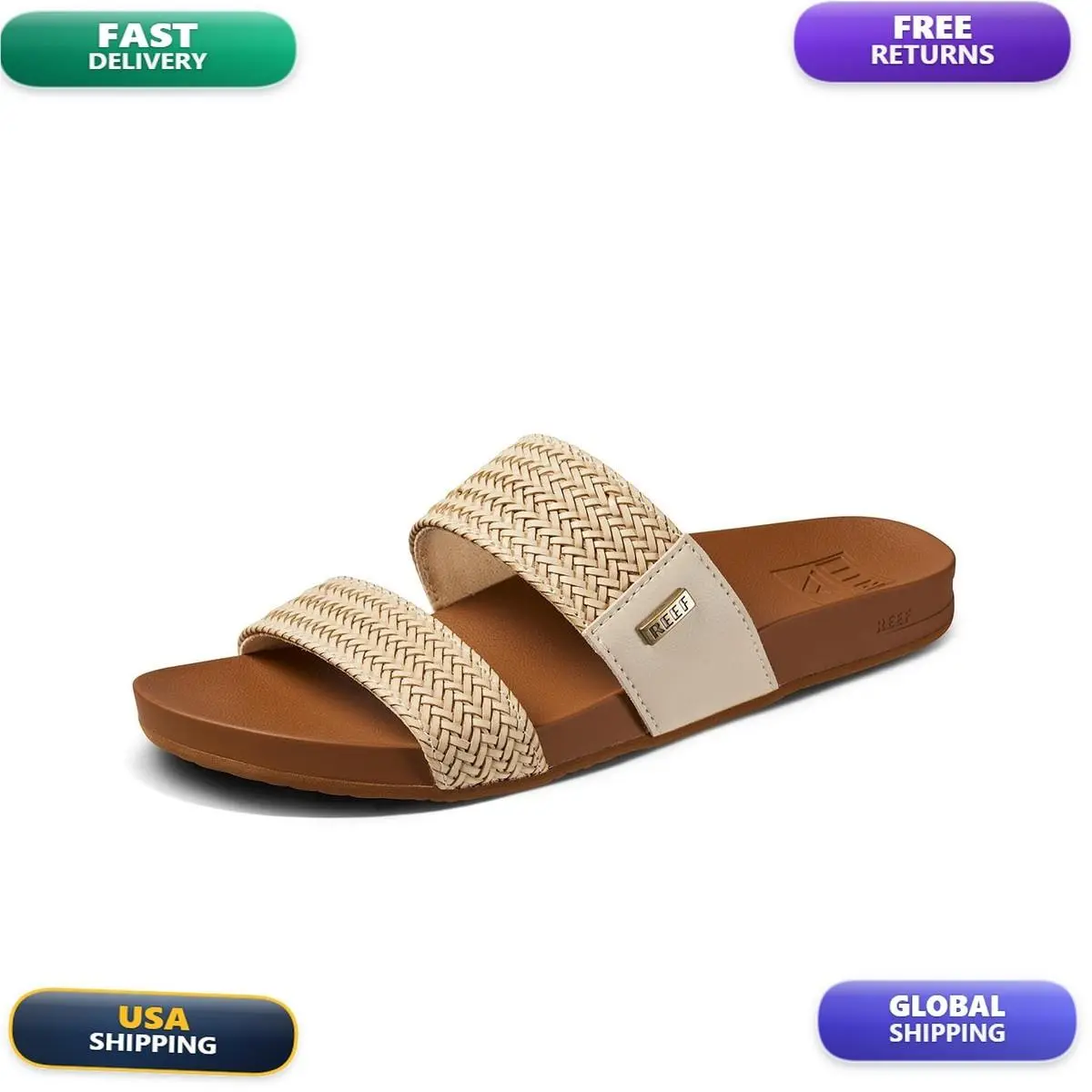 Vista Braid II Women`s Fashion Slide Sandal Vegan Leather Strap Ultra by Reef