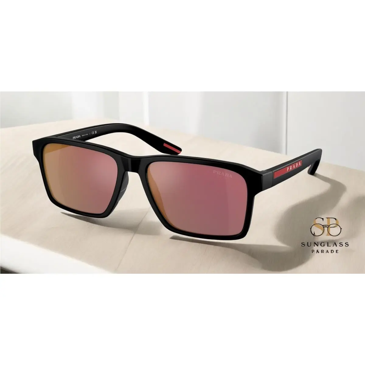 Prada PS 05YS 1BO10A Matte Black Grey Mirror Red Tuning 58 mm Men`s Sunglasses