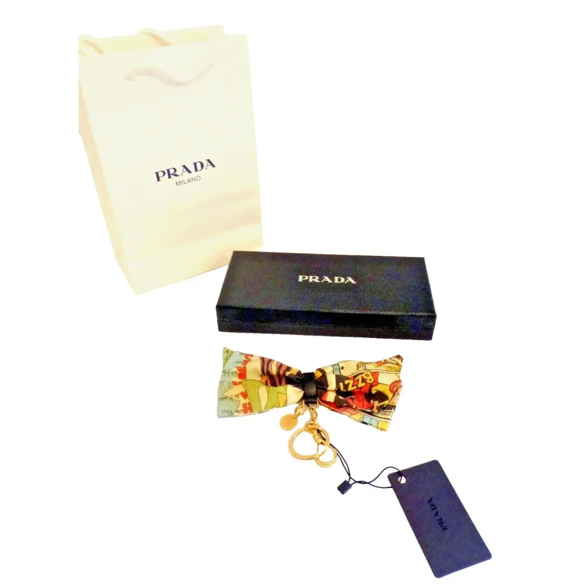 Prada Keyring Chain Purse Charm Popeline Comics Print Fabric Bow