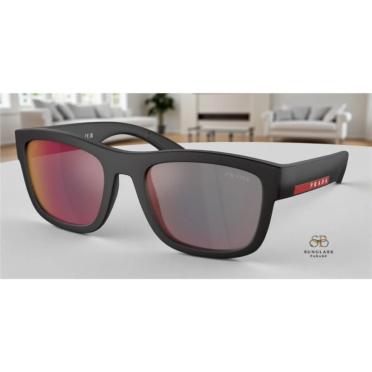 Linea Rossa PS 01ZS DG008F Black Rubber Mirror Blue Red 56mm Sunglasses by Prada