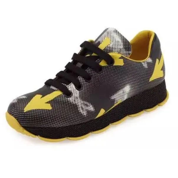 Prada Graphic Arrow Printed Sneaker Black Yellow D4518 Woman`s Size 10 US