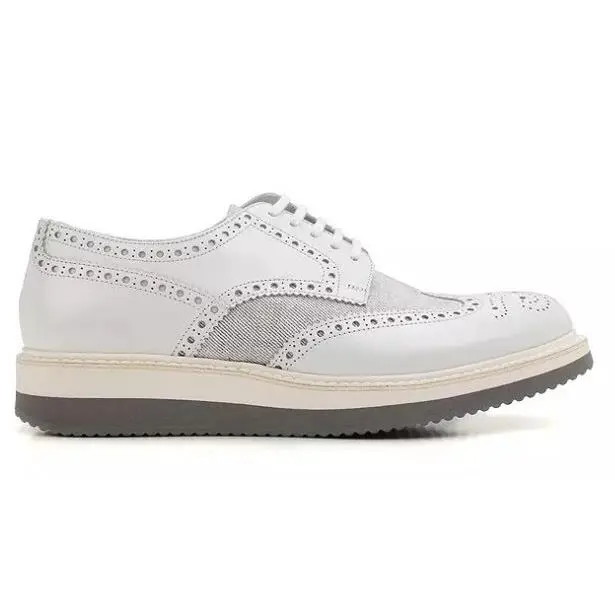 Mens White Lace Up Wingtip Oxfords D4041 Size 8.5 UK by Prada