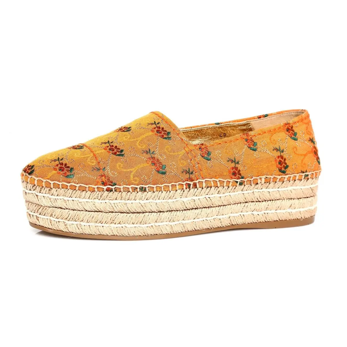 Prada Platform Espadrille Orange Floral Slip On Flats D4530 Size 10 US / 40 EU