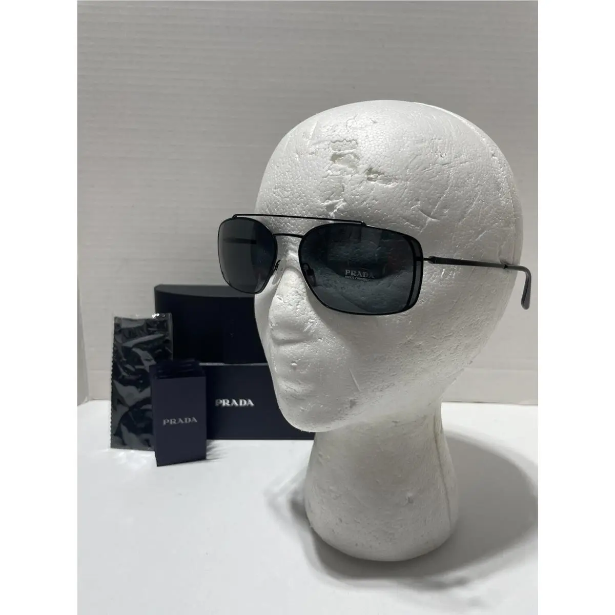 Prada Mens SPR64V Sunglasses Black Metal Frame Gray Lens Logo 62-17-135 Case