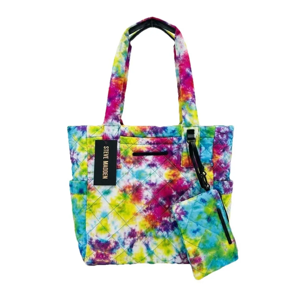 Steve Madden Rainbow Brally Quilted Tote Bag Tie Dye Neon Large Pouch