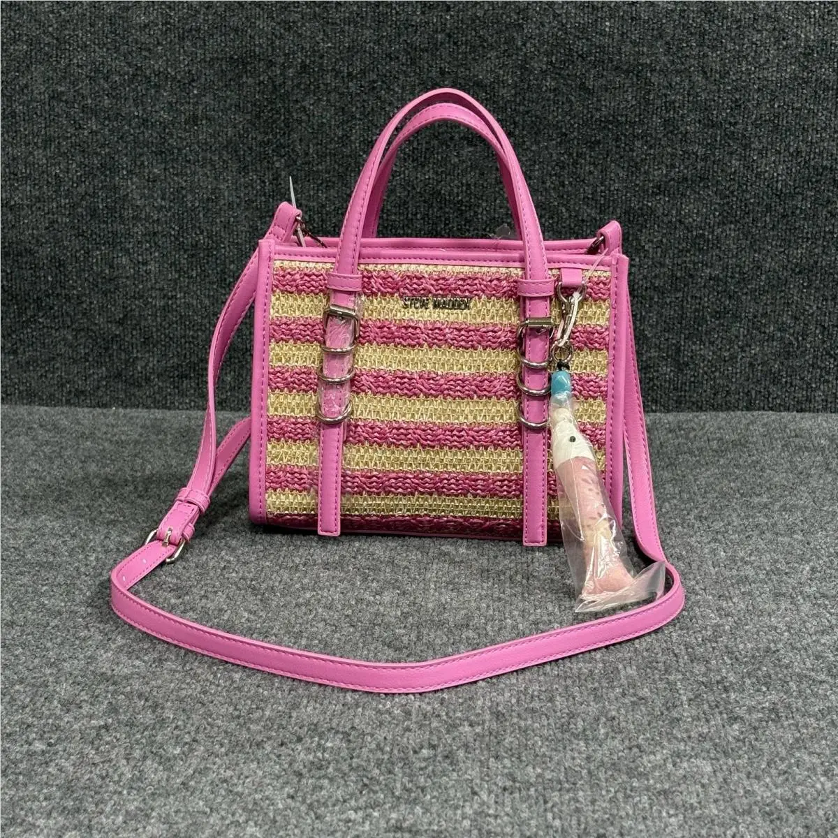 Satchel Bag Womens Small Pink Striped Top Handle Crossbody by Steve Madden