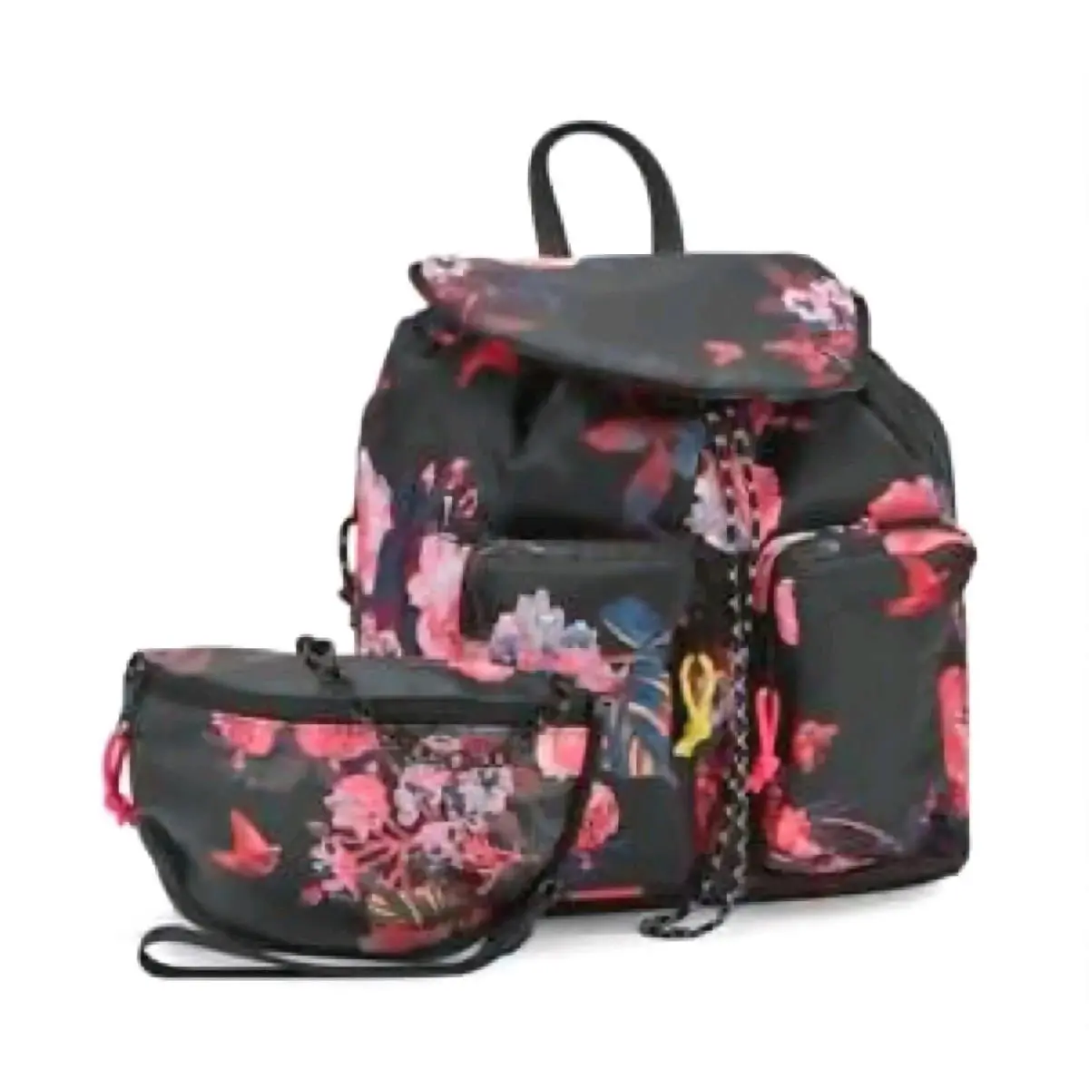 Billy Black Floral 2-For-1 Backpack and Belt Bag Pack Detachable by Steve Madden