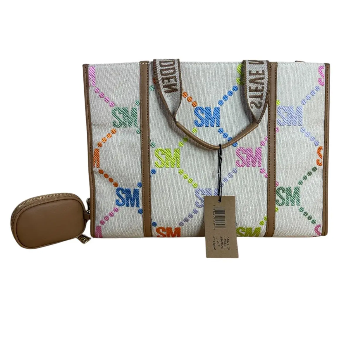 Steve Madden Logo Tote Bag Large Cream/brown Shoulder Crossbody with Coin Purse