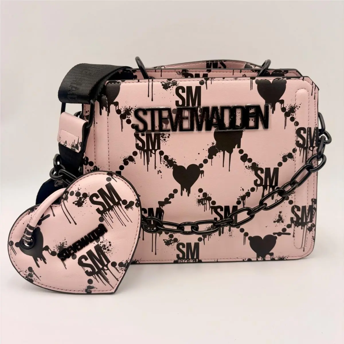 Pink Halloween Graffiti Bleeding Heart Crossbody Bag Satchel by Steve Madden