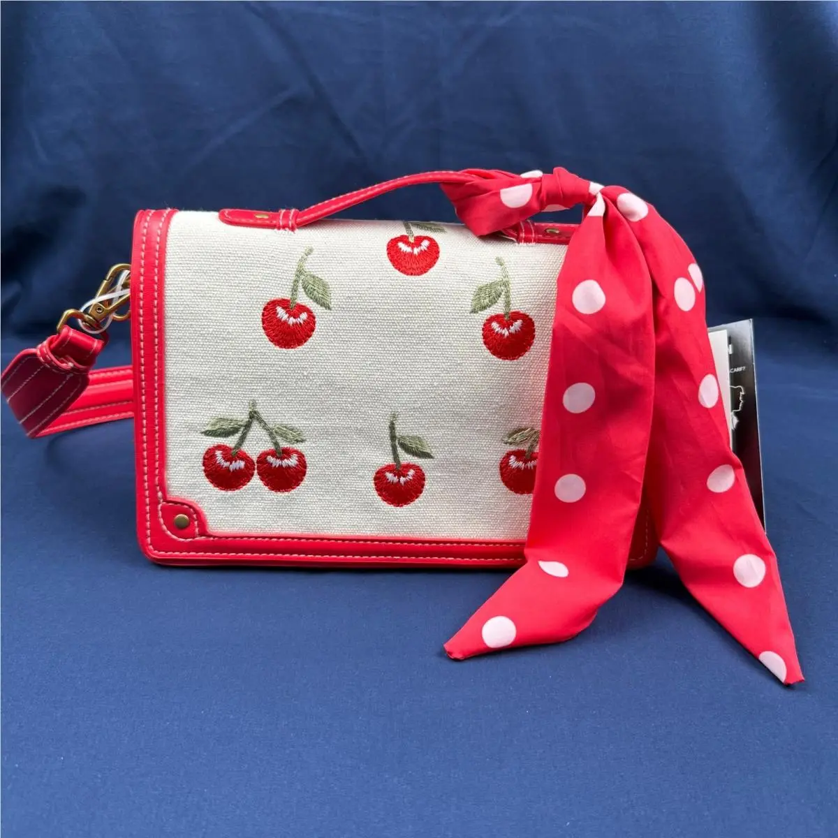 Bmazie Red Cherry Embroidered Shoulder Bag Polka Dot Scarf by Steve Madden
