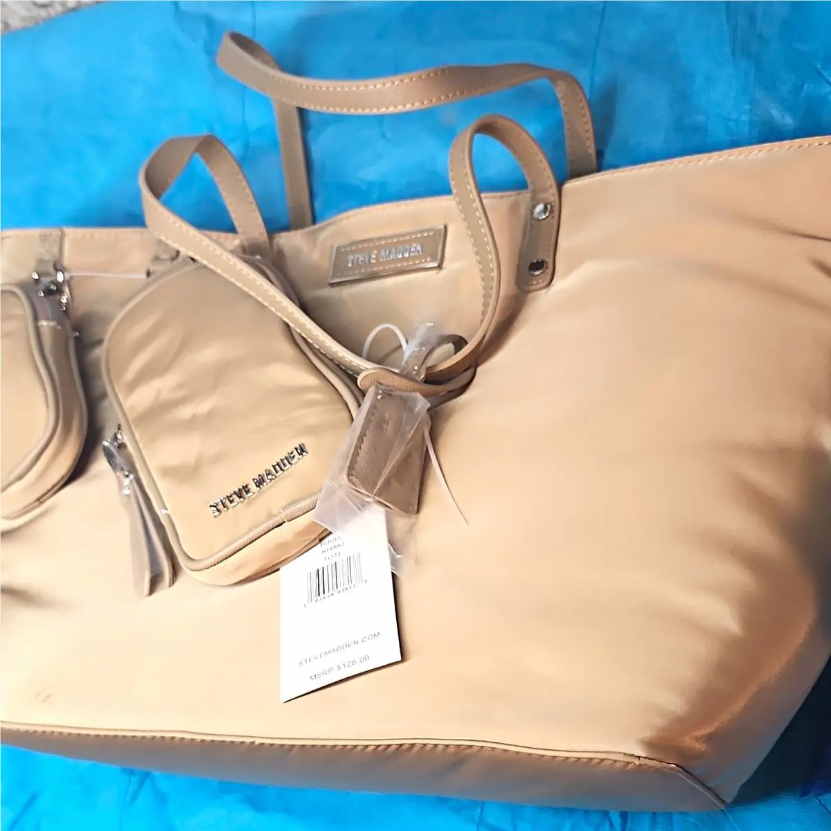 Khaki Large Tote Zip Closure Detachable Strap Pockets Lined by Steve Madden
