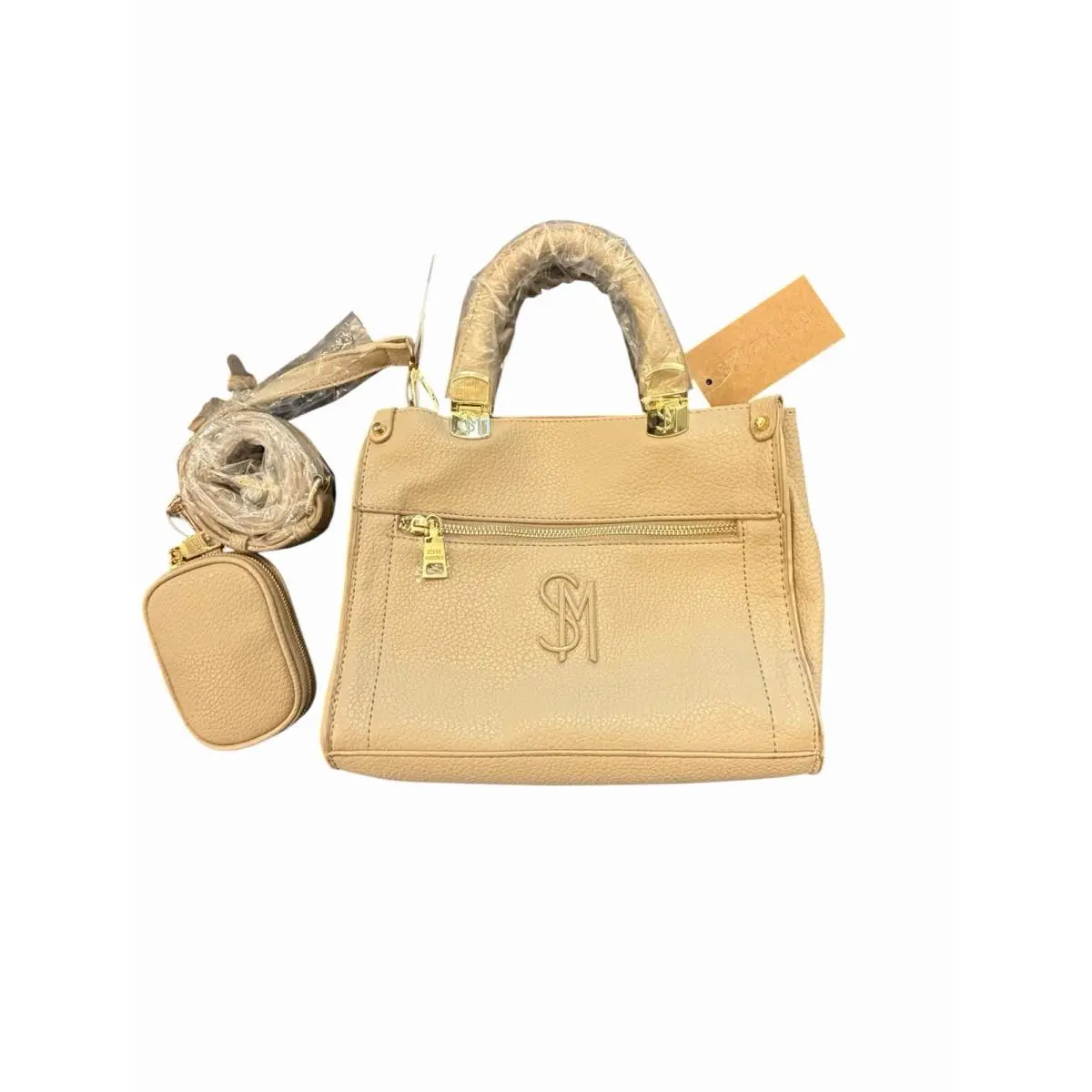 Bzelda 2 Satchel Pebbled Crossbody Bag Timeless Taupe Small + Mini by Steve Madden