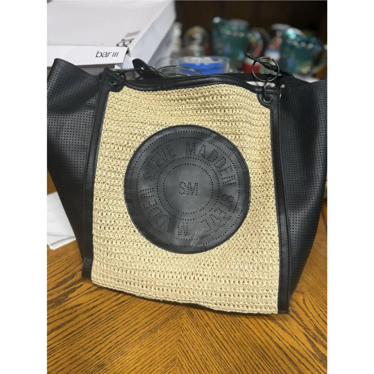 Raffia/black Bmya-seasonal Perf Tote by Steve Madden