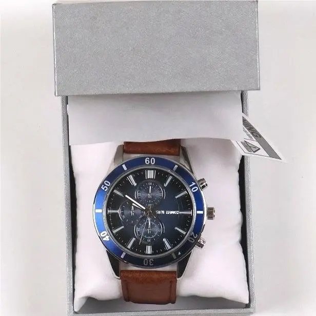 Watch SM-9267NVLG Navy Blue Brown Leather Chronograph Look by Steve Madden