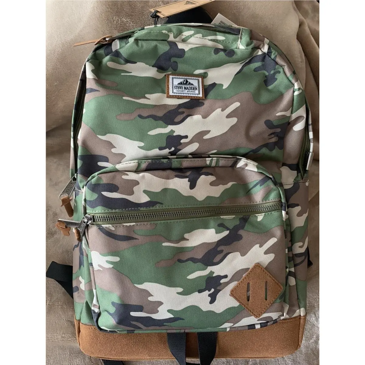 Unisex Camo Olive Carryall School Pockets Zip Backpack by Steve Madden
