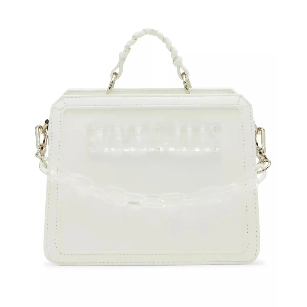 Steve Madden Evelyn White Leather Dual Strap Mini Box Satchel Shoulder Bag - Handle/Strap: White, Hardware: Silver, Exterior: White