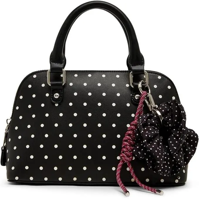 Steve Madden Fayth Mini Black White Polka Dot W/charm Leather Dome Satchel