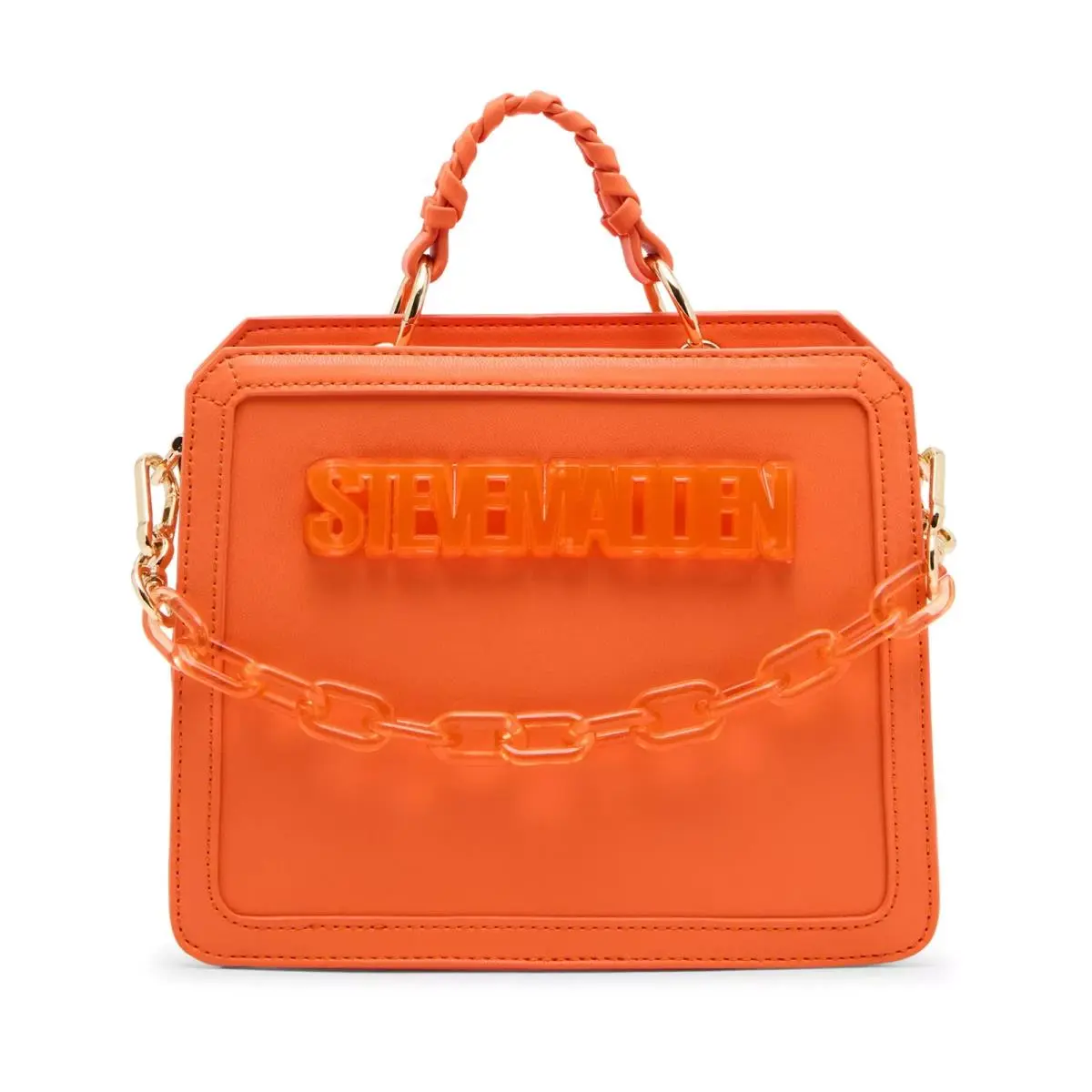 Evelyn Tangerine Fx Leather Dbl Strap Mini Box Satchel Shoulder Bag by Steve Madden