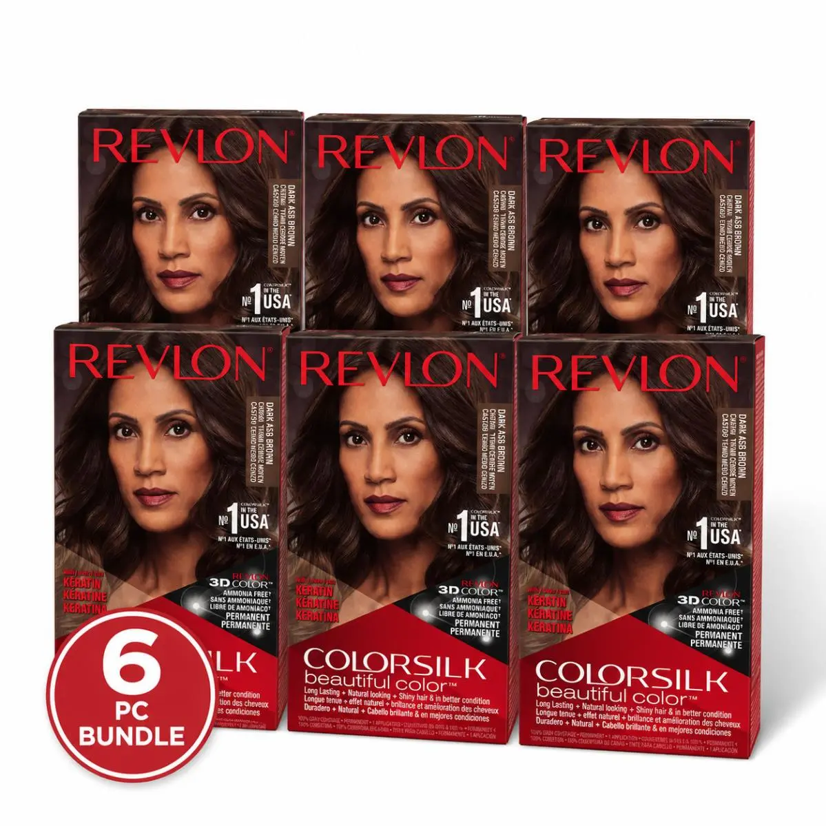 6PC -  Colorsilk Beautiful 51 Medium Ash Brown Permanent Hair Color by Revlon