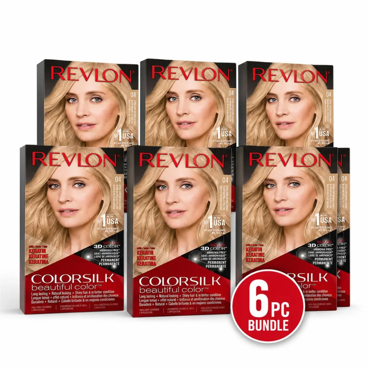 6PC -  Colorsilk Beautiful Color 04 Ultra Light Natural Blonde Hair Color by Revlon
