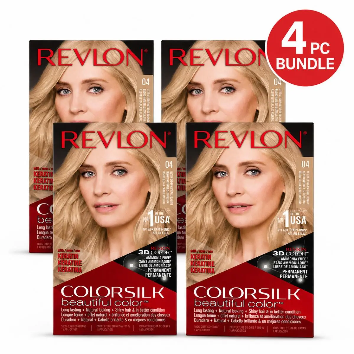 4PC -  Colorsilk Beautiful Color 04 Ultra Light Natural Blonde Hair Color by Revlon