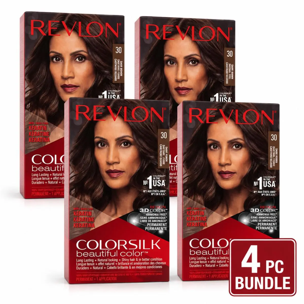 4PC -  Colorsilk Beautiful 51 Medium Ash Brown Permanent Hair Color by Revlon