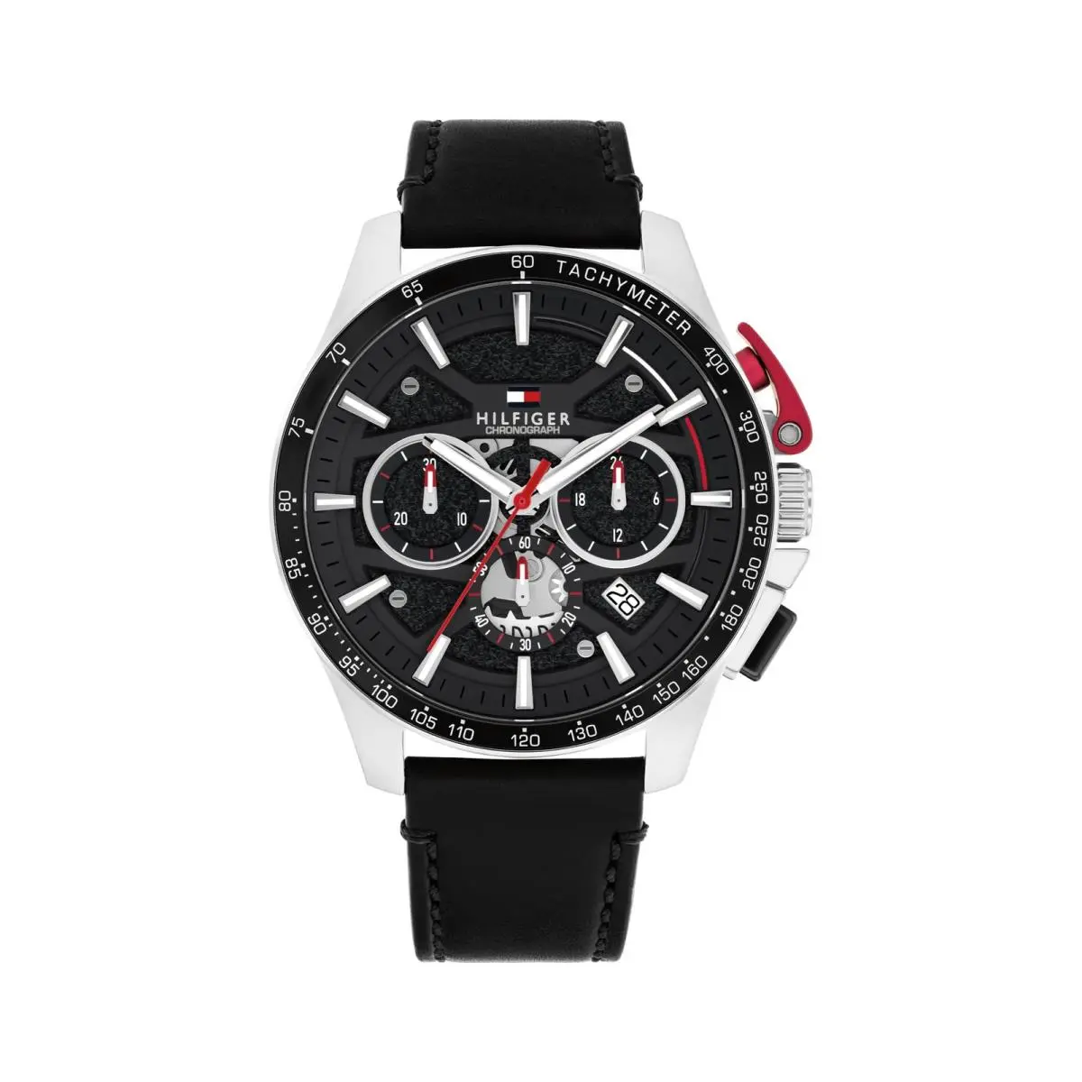 Men’s Quartz Chronograph Watch - Bold Sporty Black Leather by Tommy Hilfiger