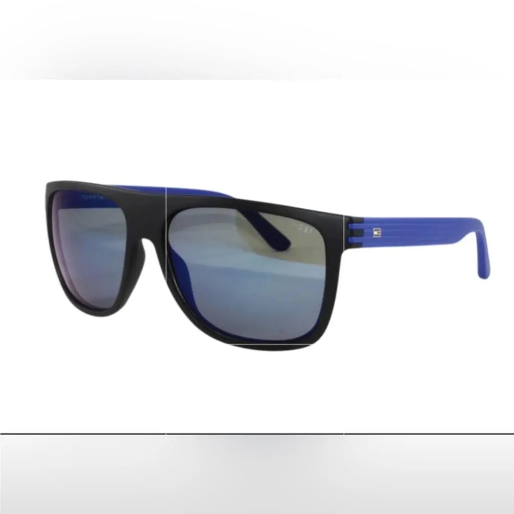 Sunglasses Matte Black Blue Designer Sunglasses For Men by Tommy Hilfiger