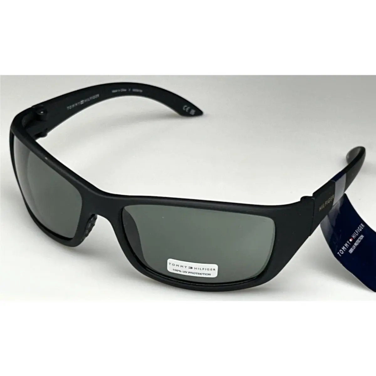 Men`s 62mm Black Frame Green Lens Designer Sunglasses by Tommy Hilfiger