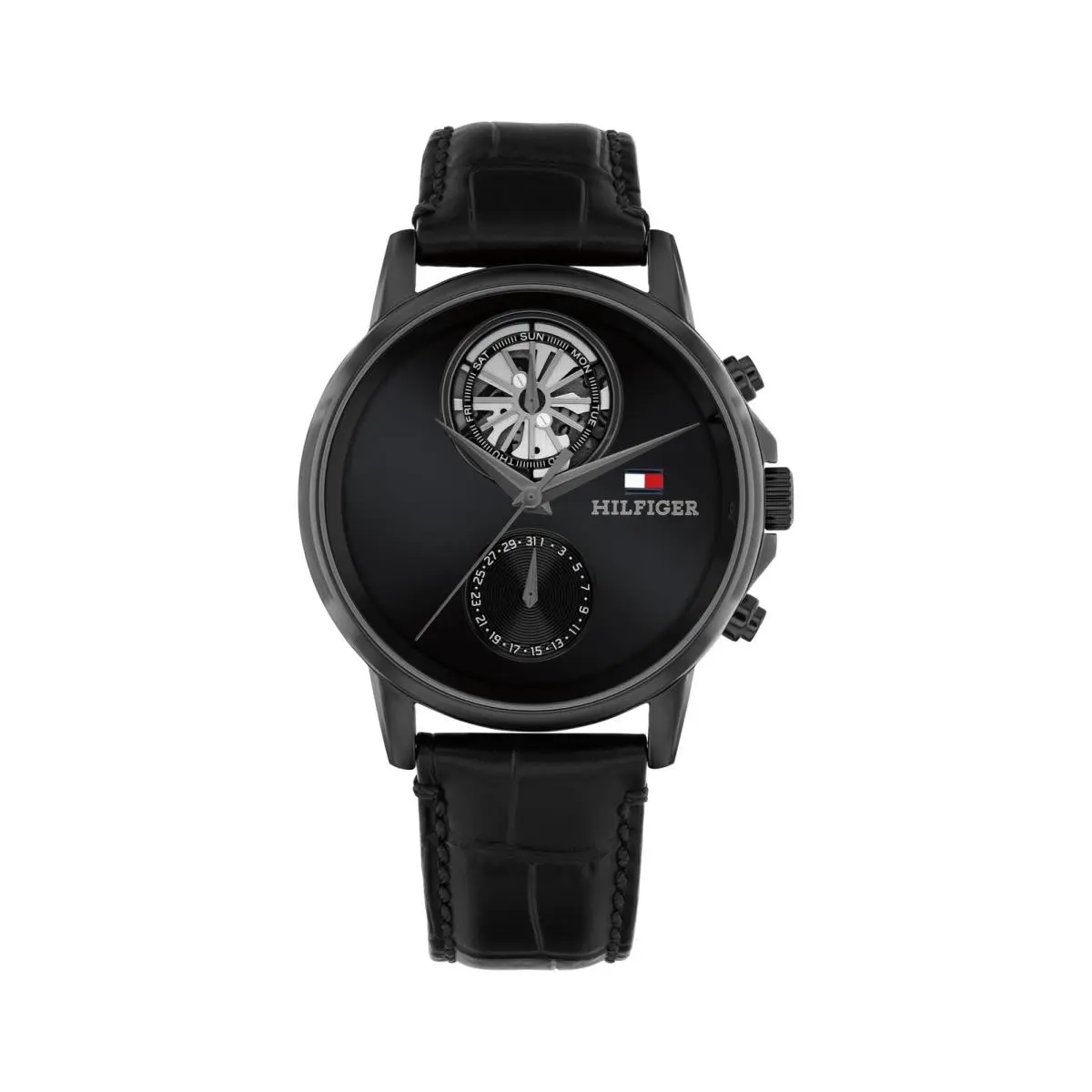 Men’s Multifunction Watch - Leather Strap and Black by Tommy Hilfiger