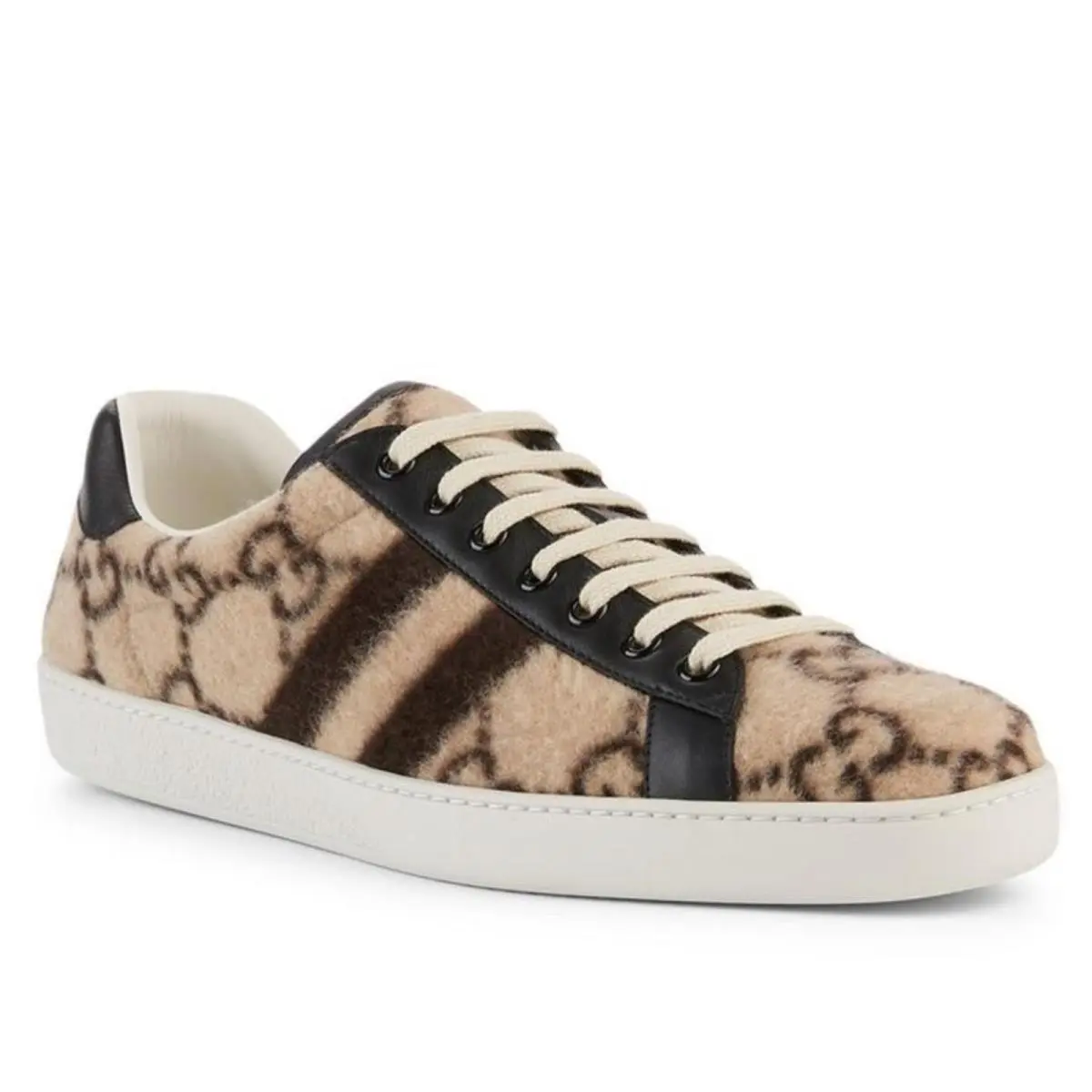 Men`s Ace GG Beige Wool Lace-up Sneakers D6878 Size 7 G / 7.5 US by Gucci