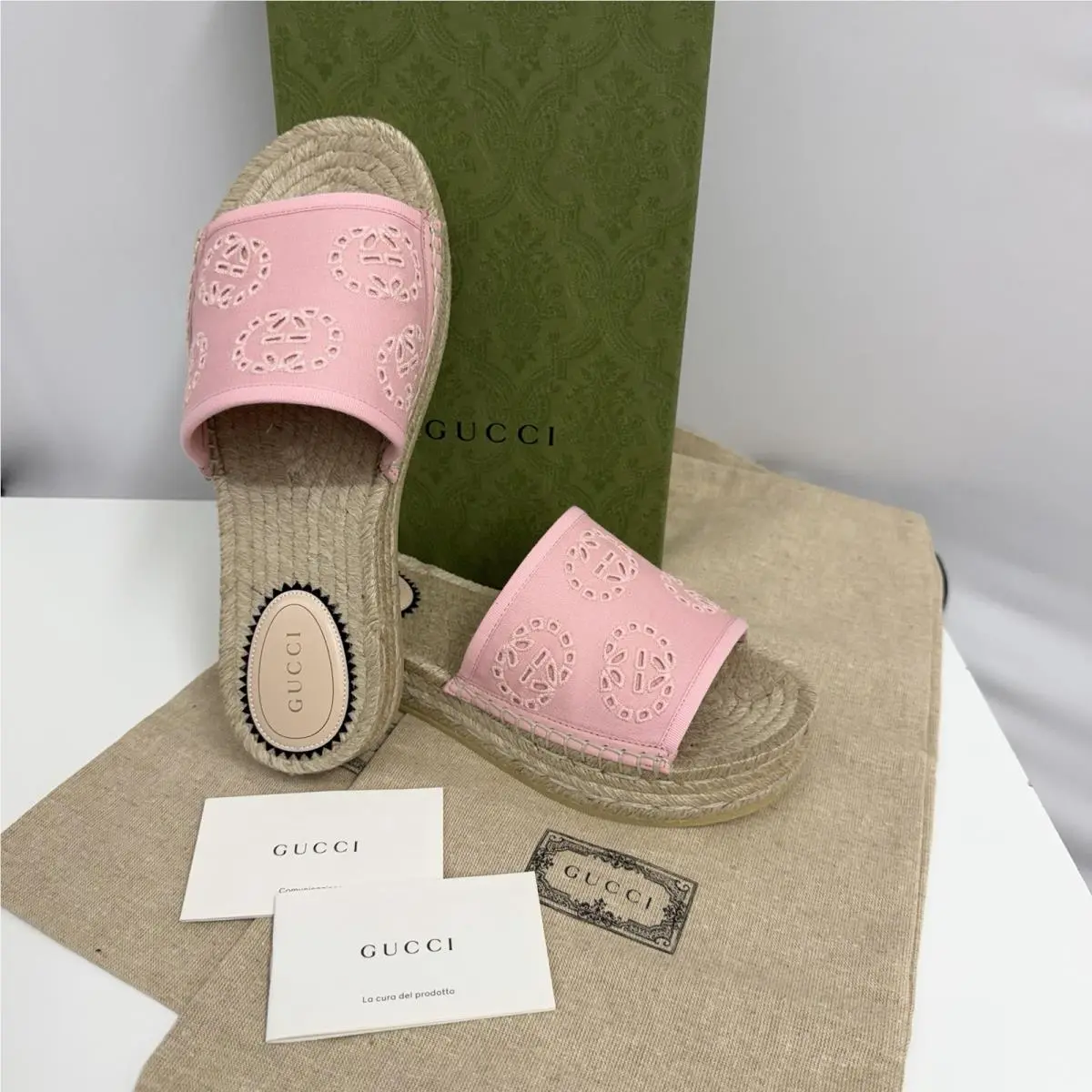 Gucci Damita GG Logo Pink Espadrille Shoes 2 Sleeper Sacs 38 1/2 8 1/2