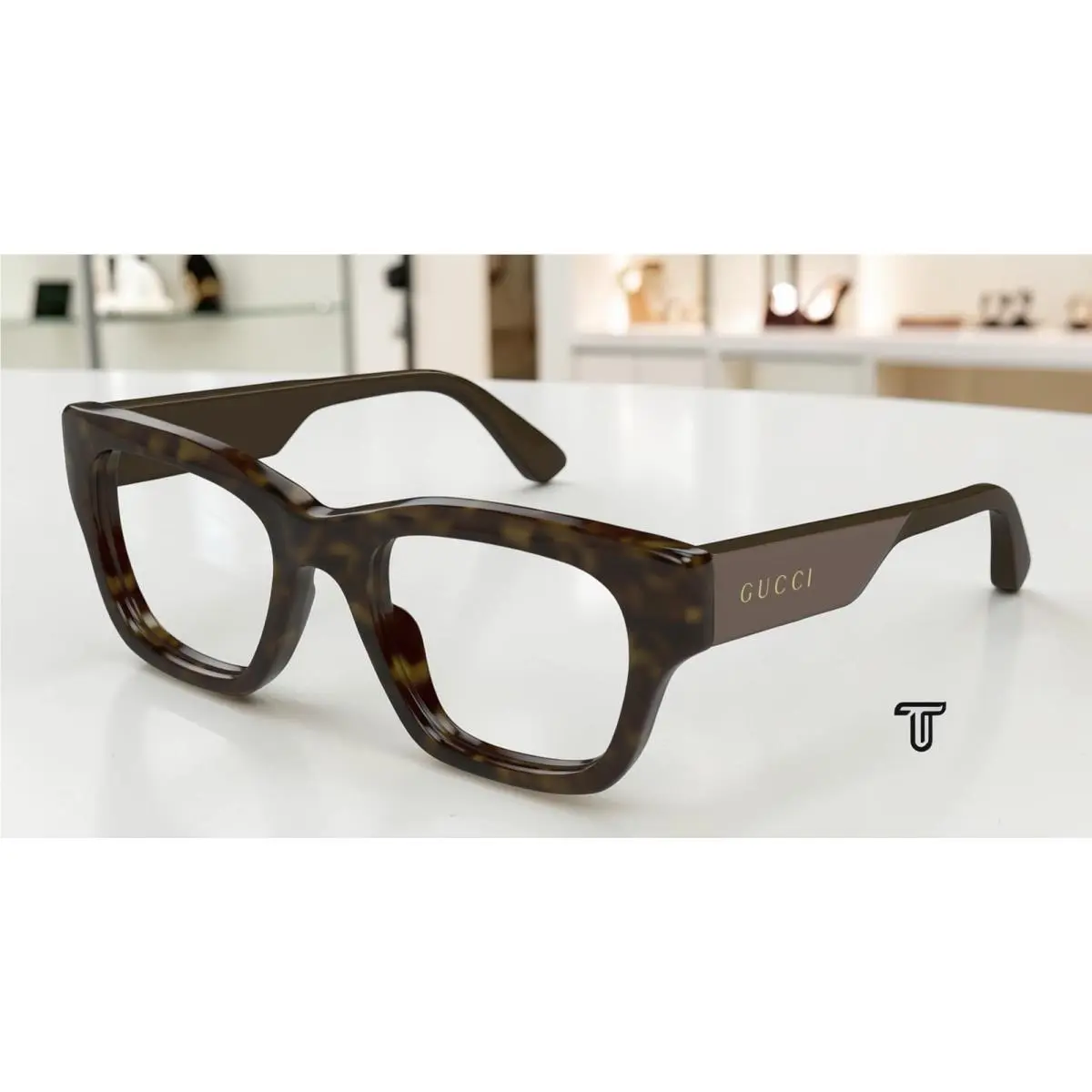 GG1669O 008 Rectangular Havana Brown Demo Lens 52 mm Men`s Eyeglasses by Gucci