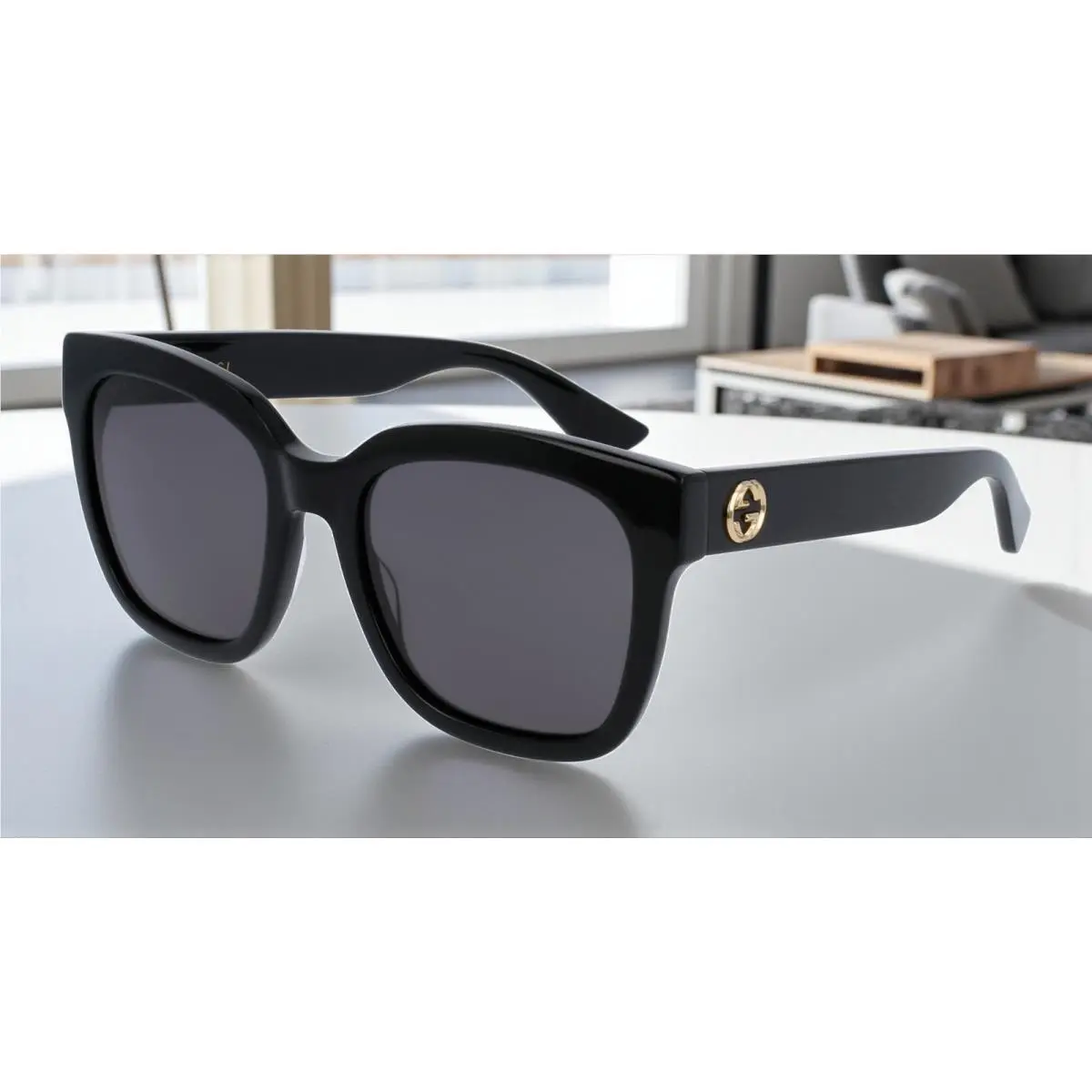GG0034S 001 Rectangular Square Black Grey 54 mm Women`s Sunglasses by Gucci