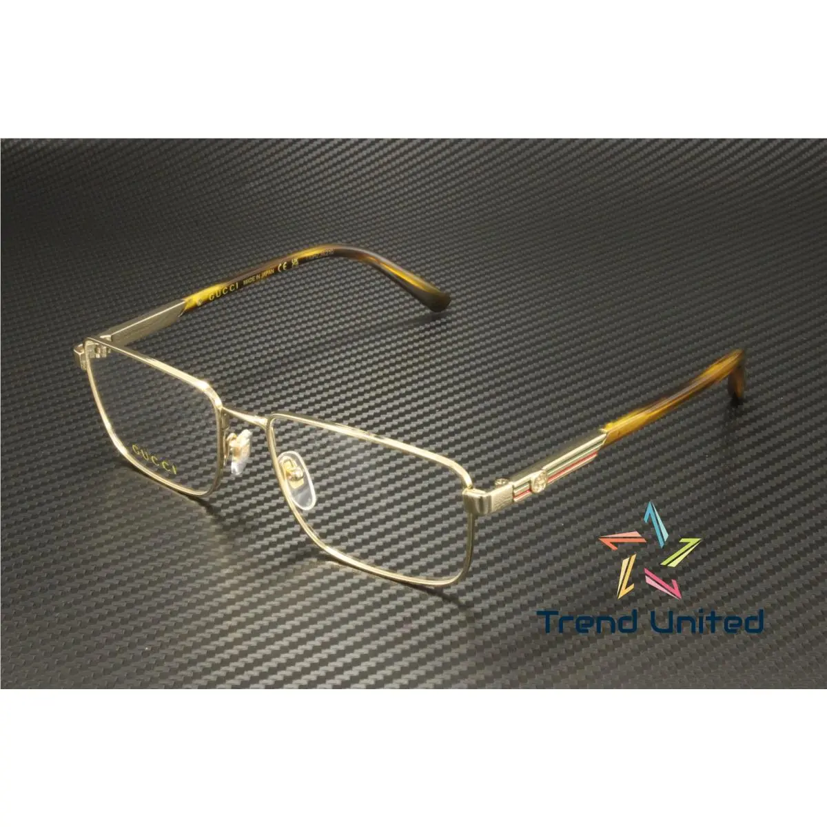 GG1291O 002 Rectangular Squared Metal Gold Havana 55 mm Men`s Eyeglasses by Gucci