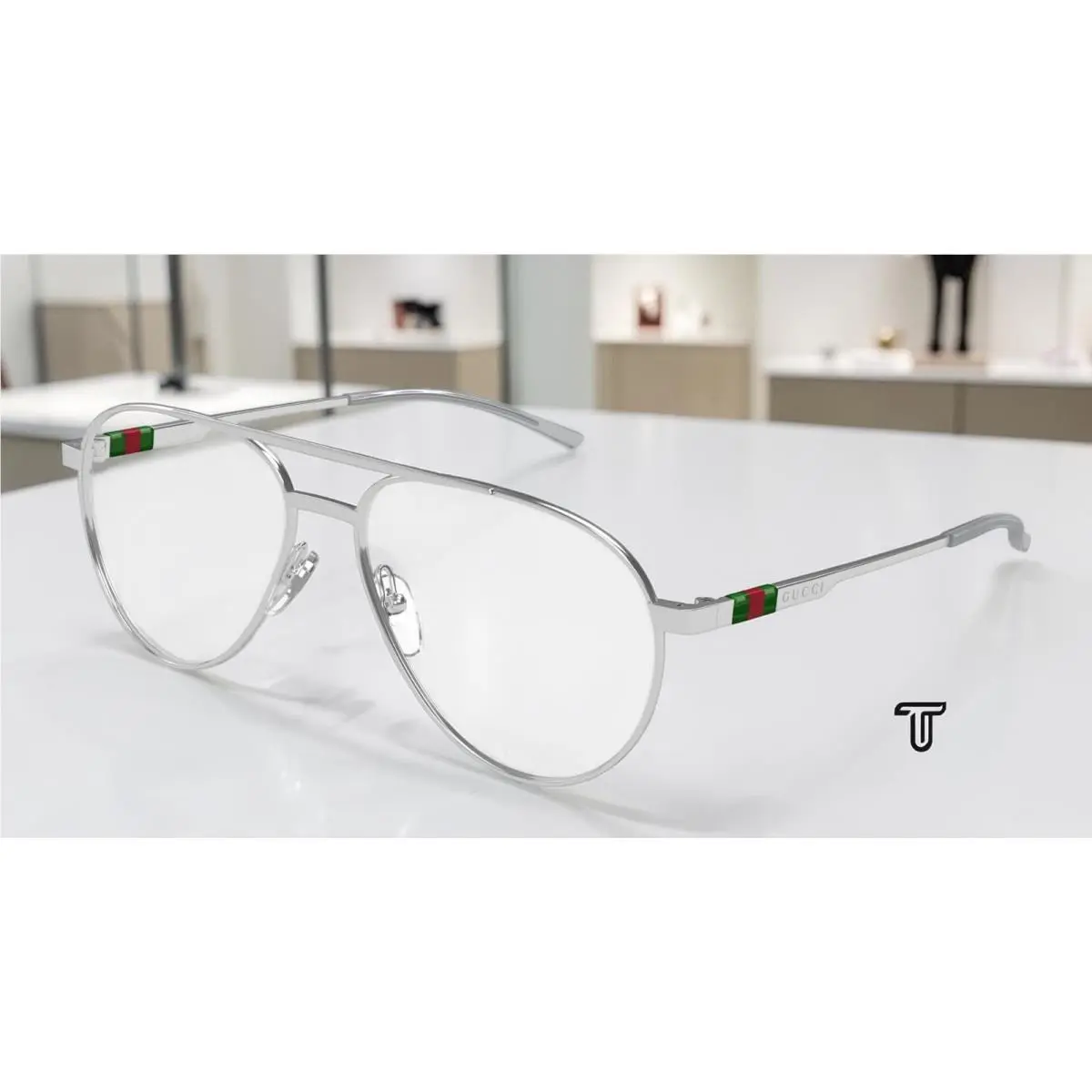 GG1679O 001 Pilot Navigator Silver Demo Lens 56 mm Men`s Eyeglasses by Gucci