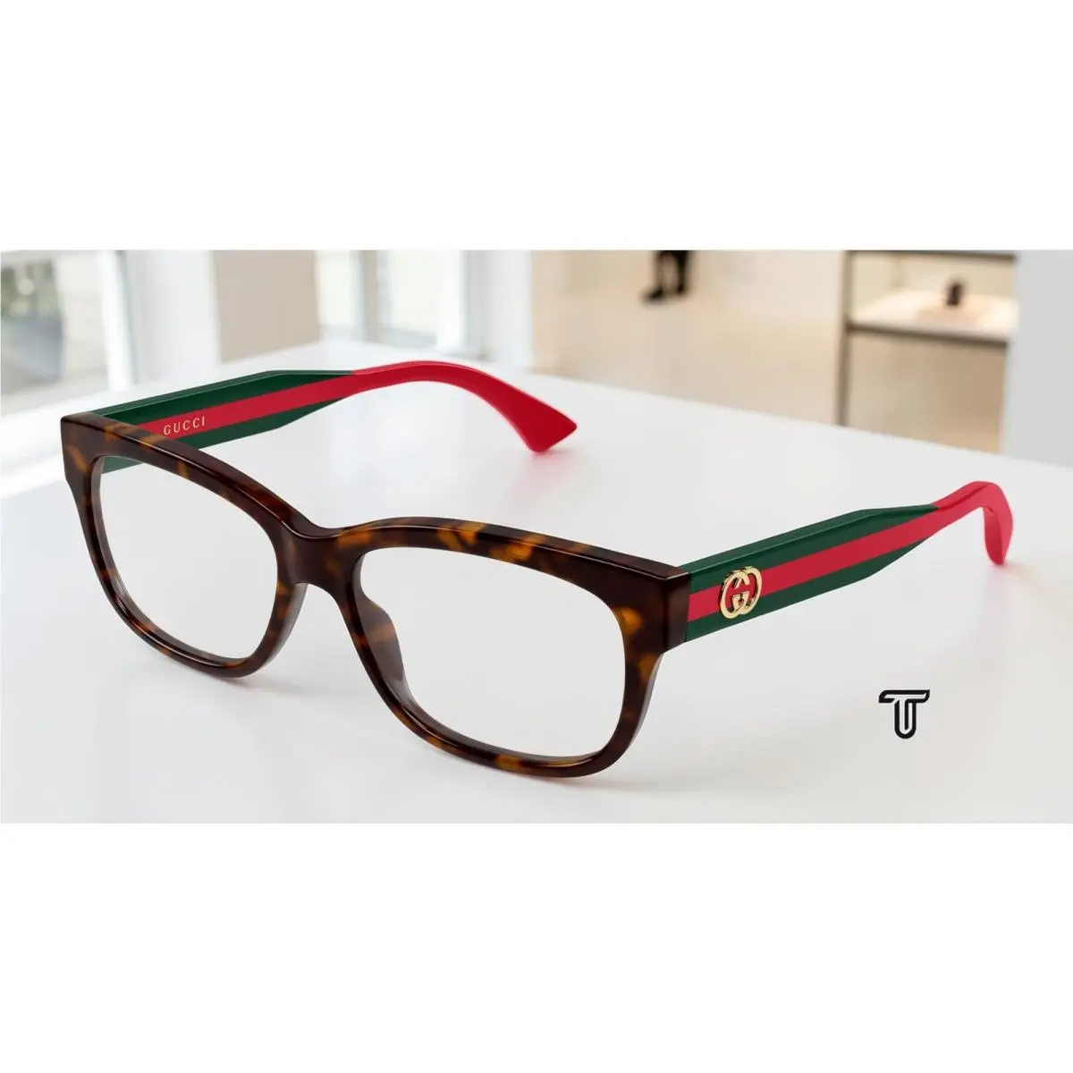 GG0278OAN 002 Cat Eye Havana Green Demo Lens 55 mm Women`s Eyeglasses by Gucci