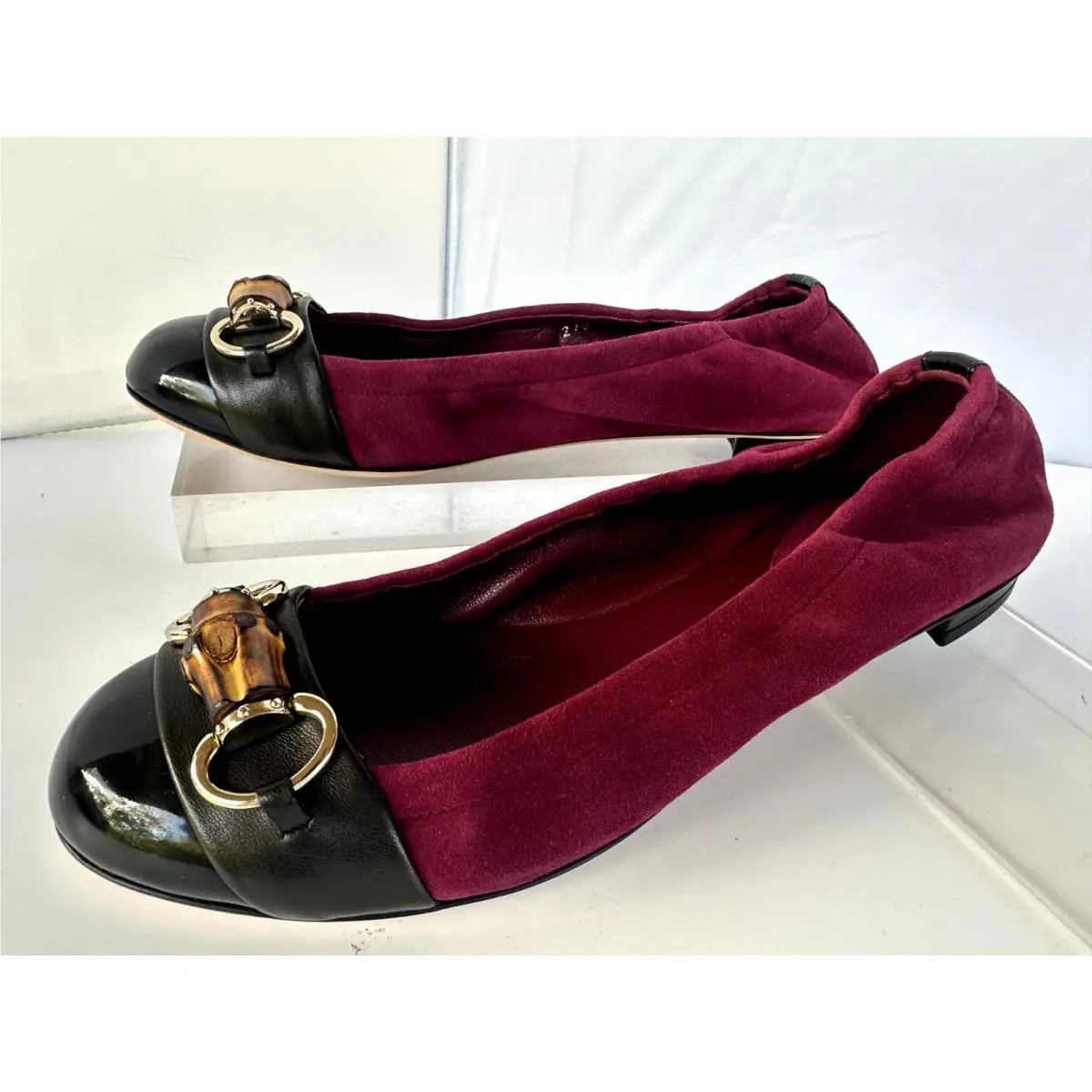 Gucci Women`s Shoes Flats Size 37 Red Vernice Crystal Ballerina