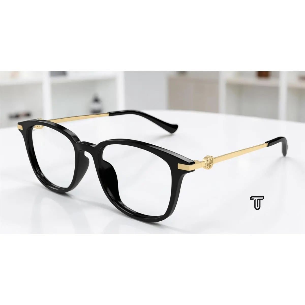 GG1745OA 001 Round Panthos Black Gold Demo Lens 53 mm Women`s Eyeglasses by Gucci