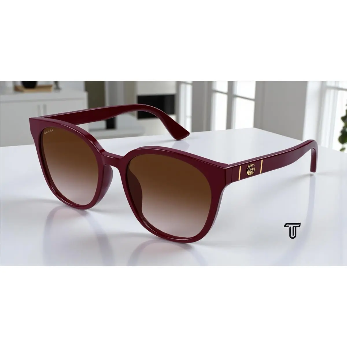 Gucci GG1122SA 003 Round Oval Panthos Burgundy Brown 56 mm Unisex Sunglasses