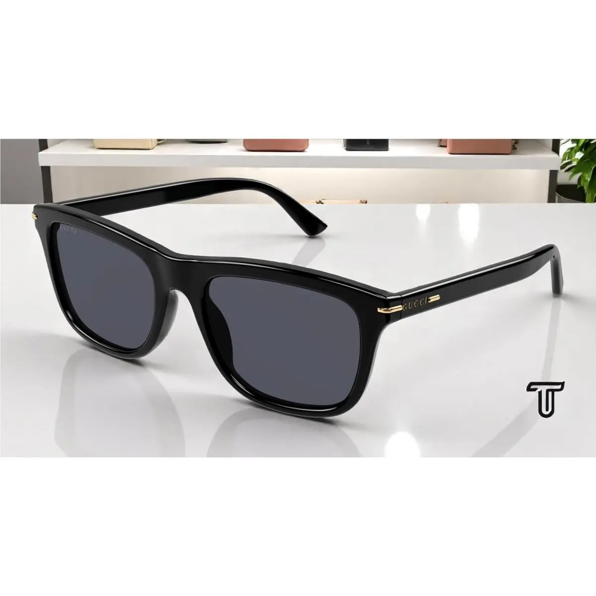 GG1444 001 Institutional Logo Black Grey 55 mm Men`s Sunglasses by Gucci